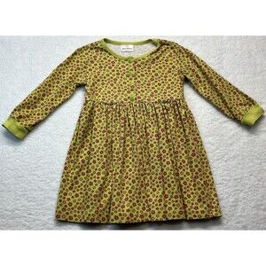 Hanna Andersson Dress Girls 5 Green 100% Cotton L/S Floral AOP Casual Kidcore